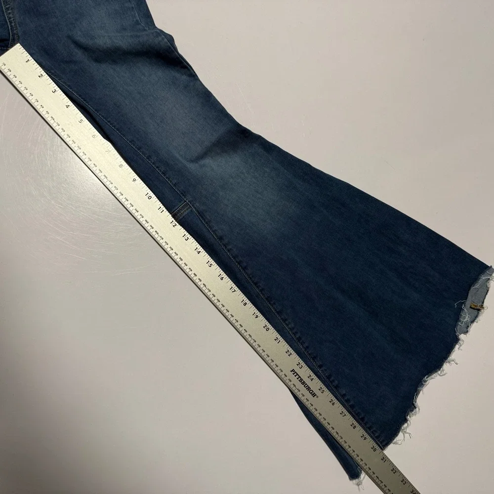 Free People Just Float On Flare Jeans Blue High Rise Bell Bottom Raw‎ Hem 24R